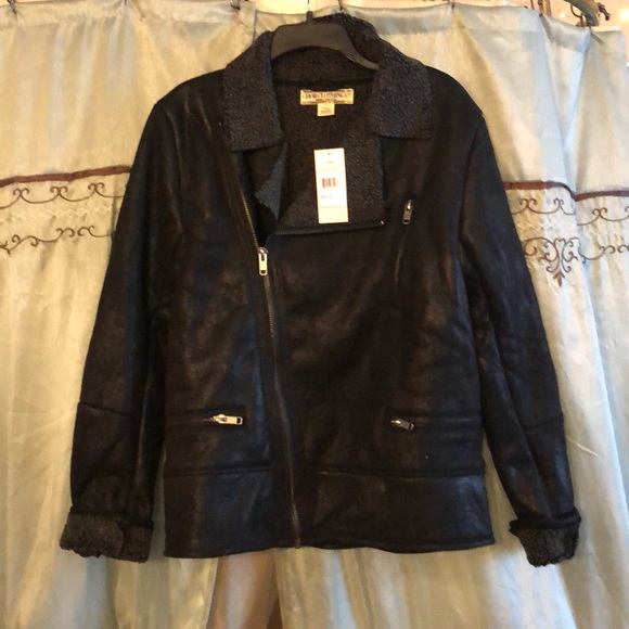 Black Shearling Moto Jacket NWT - Picture 1 of 8